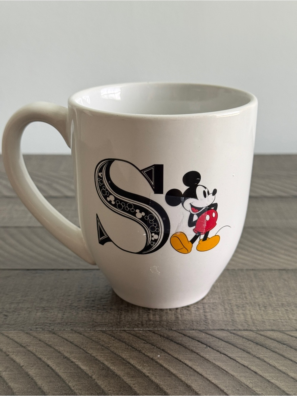 Disney Mickey Mouse White Monogram Capital Letter S Coffee Mug Cup 16 oz
